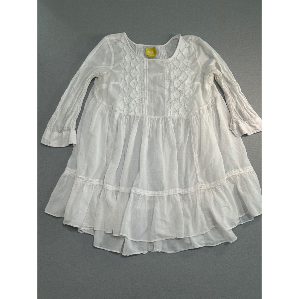 Maeve Tunic Top Womens Medium White Lace Beaded Boho Babydoll‎ Tiered Ruffle Hem